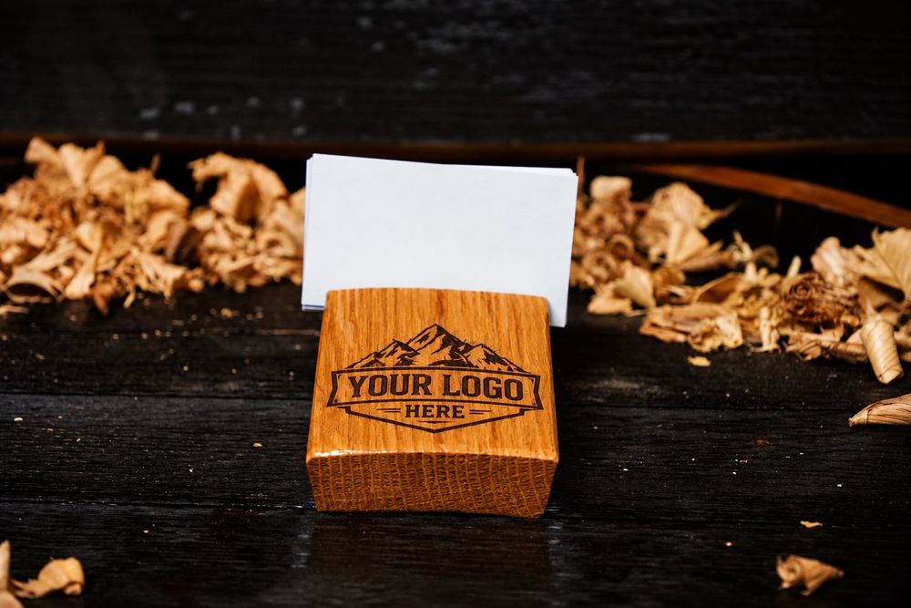 Card holder engraved with 'Your Logo Here'