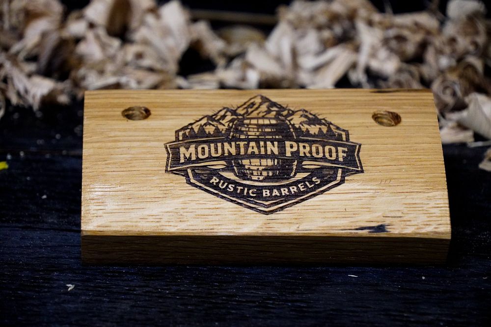 Barrel stave pen holder block with engraved logo